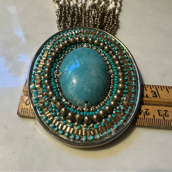 Chico's Gold-Tone Faux Turquoise Pendant Bead Necklace - Picture 6 of 10